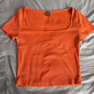 wild fable Orange Square Neck Ribbed Crop Top